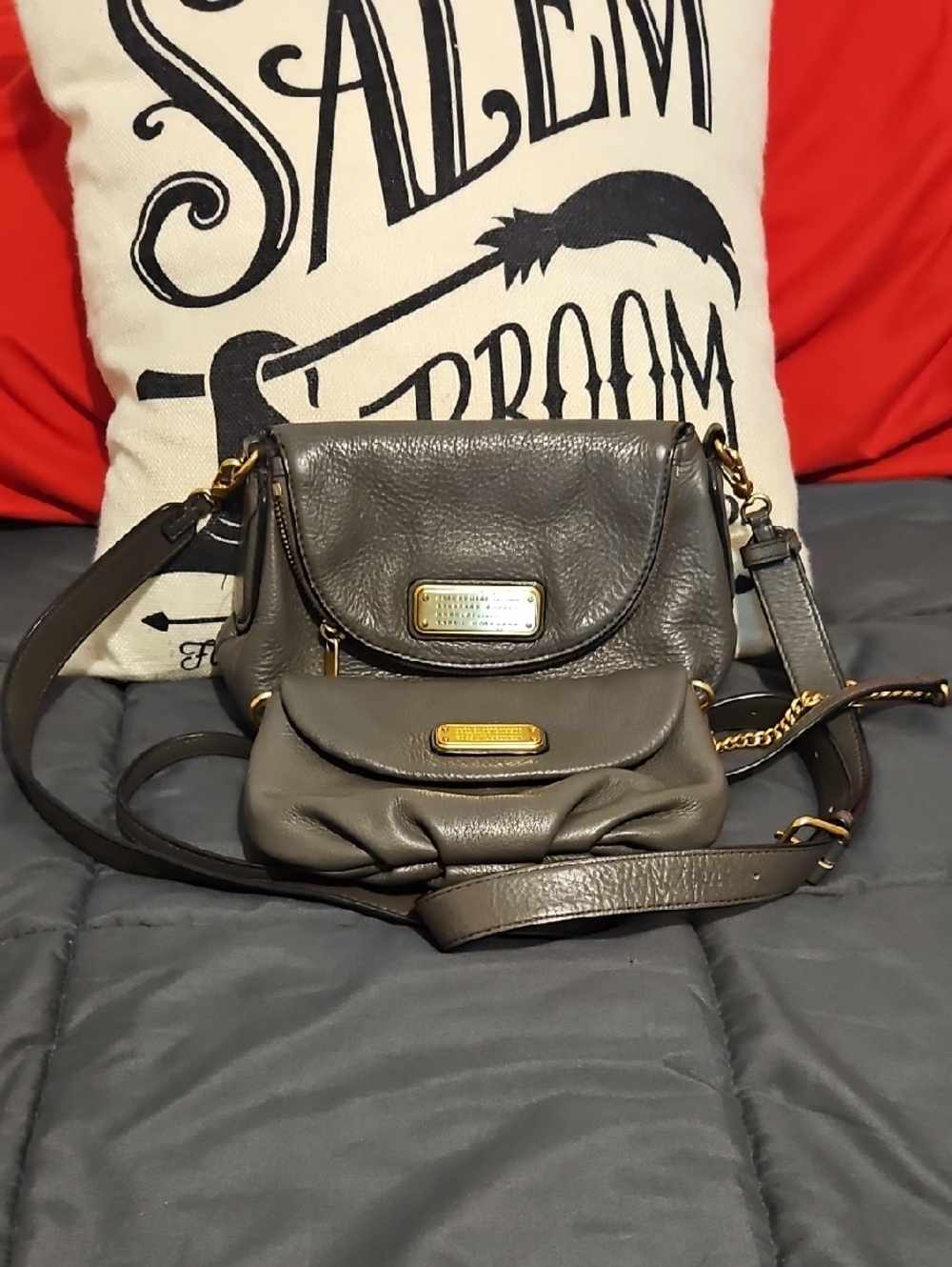 Marc Jacobs Gray Leather Crossbody Bag Set with Gold Hardware